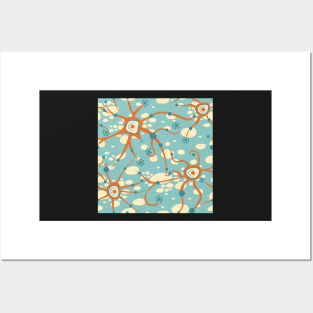 neural network - pattern orange on light blue Posters and Art